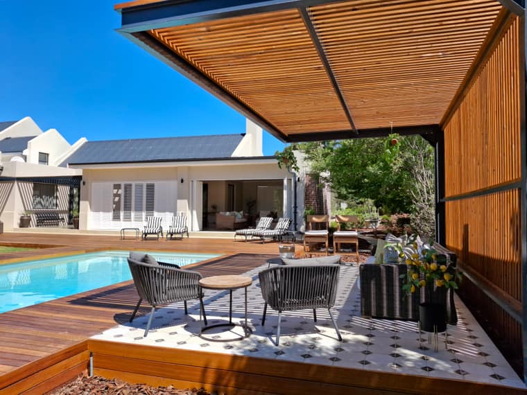 Pergola with steel I beam Frame and Balau slats