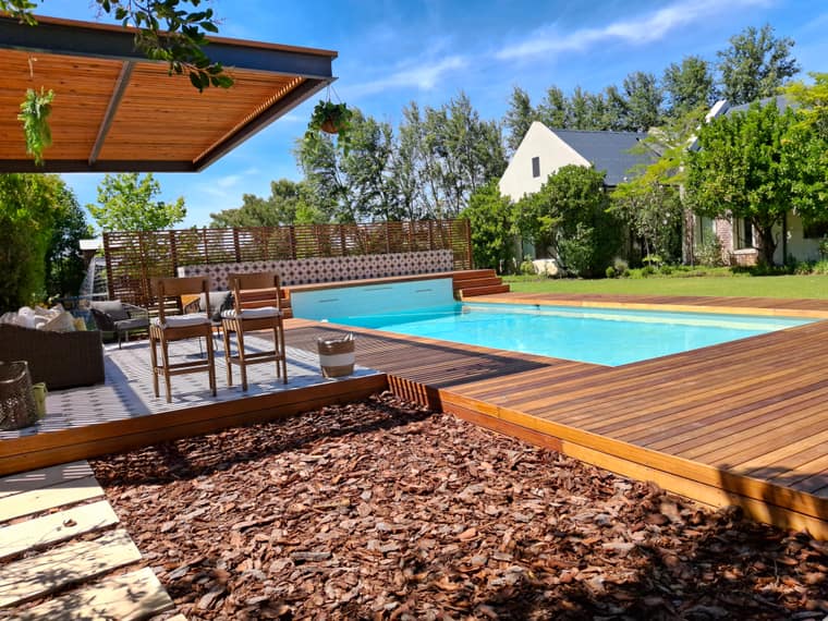 Balau Deck and Balau Pergola with steel I beam frame