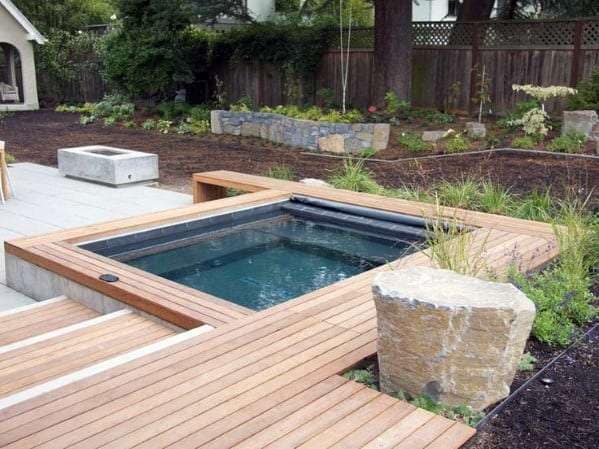 balau hardwood decking around jacuzzi Cape Town landscaped Garden